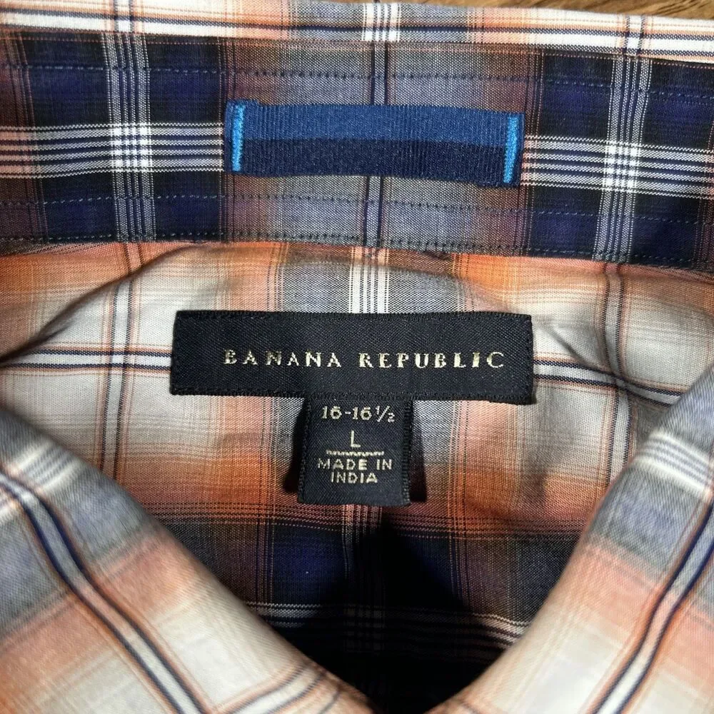 Banana Republic Men’s L‎ We Go Ombré Plaid Long Sleeve Button Down Shirt EUC